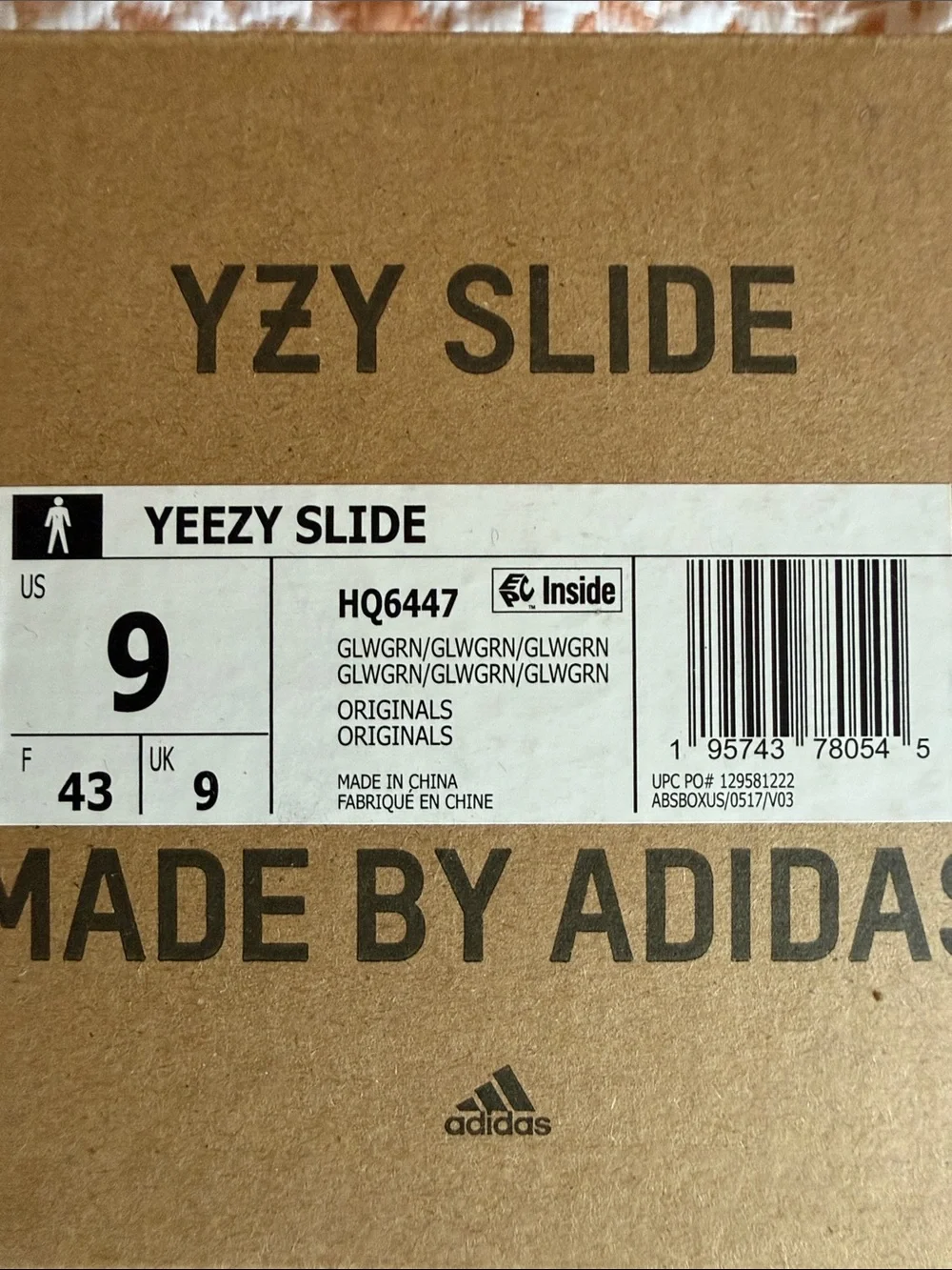 Adidas Yeezy Slides Green Glow men’s 9